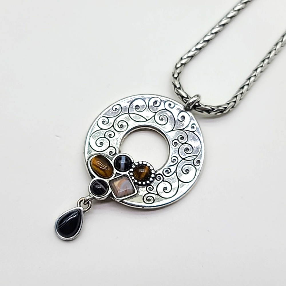 Brighton "Eye Of The Tiger" Retired Semiprecious Stone Pendant w Etched Details!